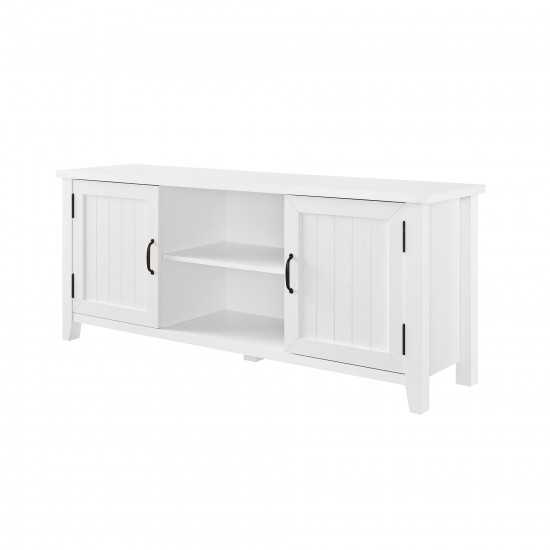 58" Modern Farmhouse Grooved 2 Door TV Stand - Solid White