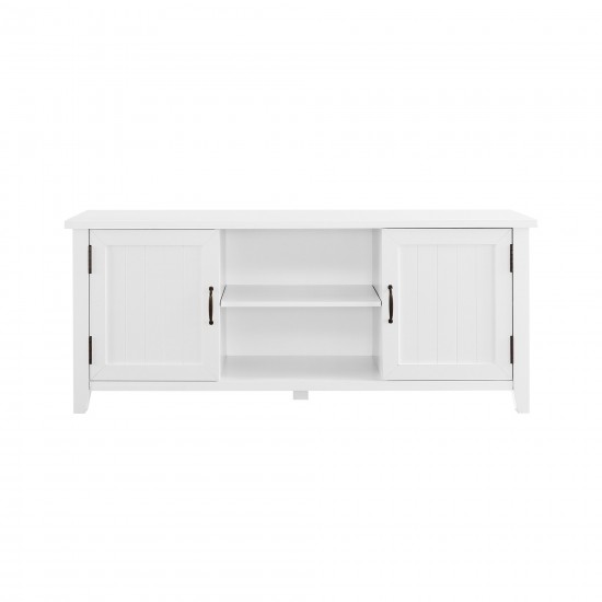 58" Modern Farmhouse Grooved 2 Door TV Stand - Solid White