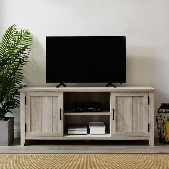 58" Modern Farmhouse Grooved 2 Door TV Stand - White Oak