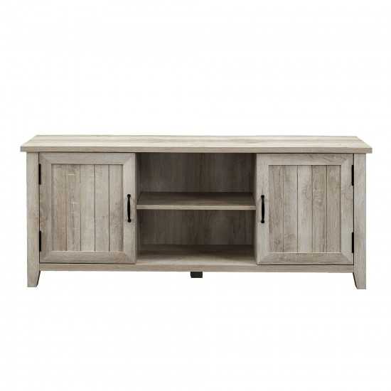 58" Modern Farmhouse Grooved 2 Door TV Stand - White Oak
