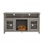 Wasatch 58" Transitional Fireplace Glass Wood TV Stand - Driftwood