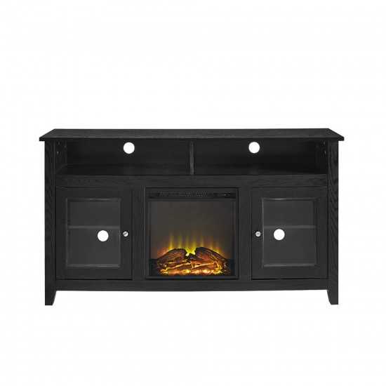 Wasatch 58" Transitional Fireplace Glass Wood TV Stand - Black