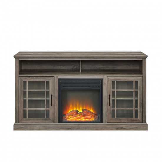 Hazel 58" Classic Glass Door Highboy Fireplace TV Stand - Grey Wash