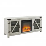 58" Glass Barn Door Fireplace Console - Stone Grey