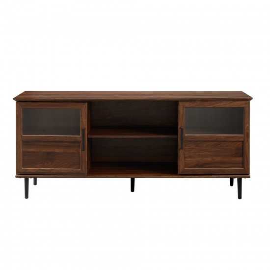 Owen 58" Glass and Wood Split Panel Door TV Console - Dark Walnut