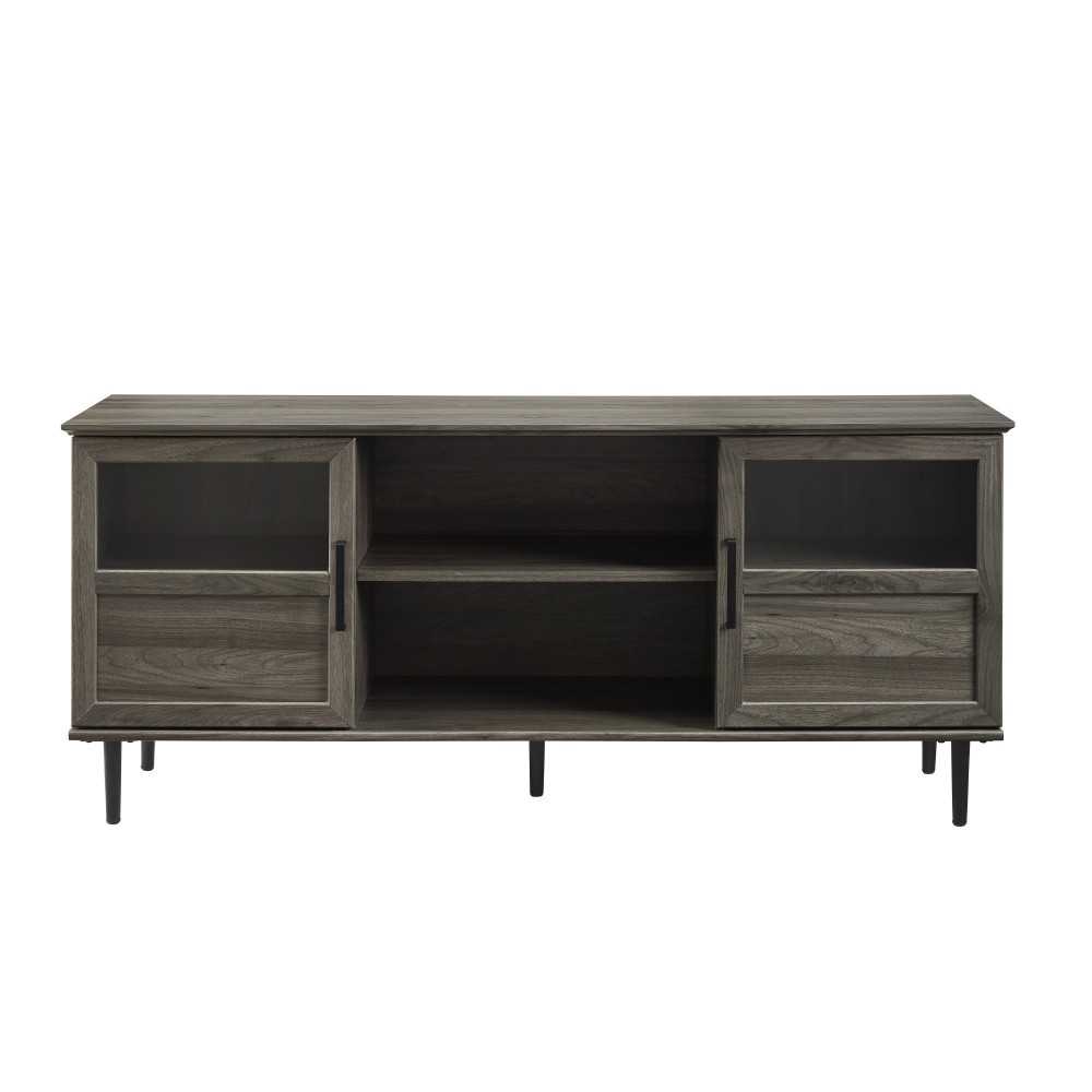 Owen 58" Glass and Wood Split Panel Door TV Console - Slate Grey Owen 58" Glass and Wood Split Panel Door TV Console - Slate Grey