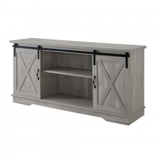 58" Sliding Barn Door Modern Farmhouse Wood TV Stand - Grey Wash