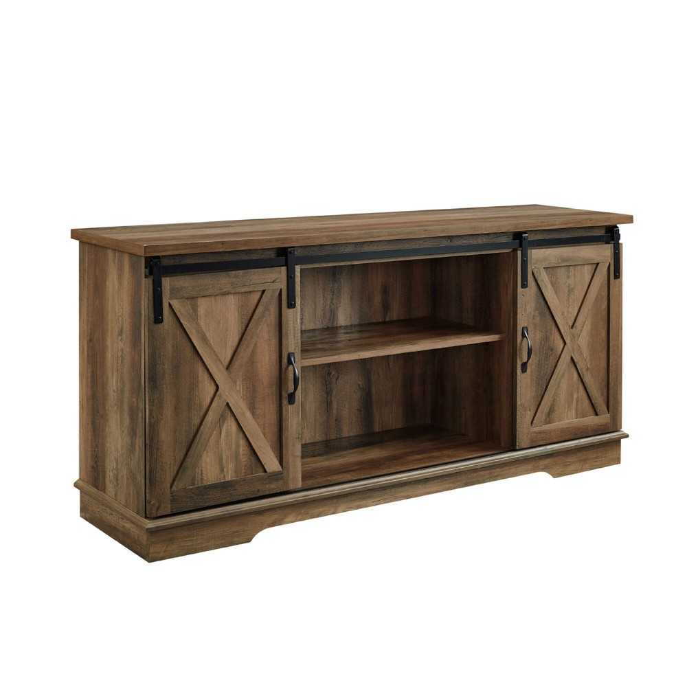 58" Sliding Barn Door Modern Farmhouse Wood TV Stand - Rustic Oak 58" Sliding Barn Door Modern Farmhouse Wood TV Stand - Rustic Oak