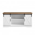 58" Sliding Barn Door Modern Farmhouse Wood TV Stand - White/Rustic Oak