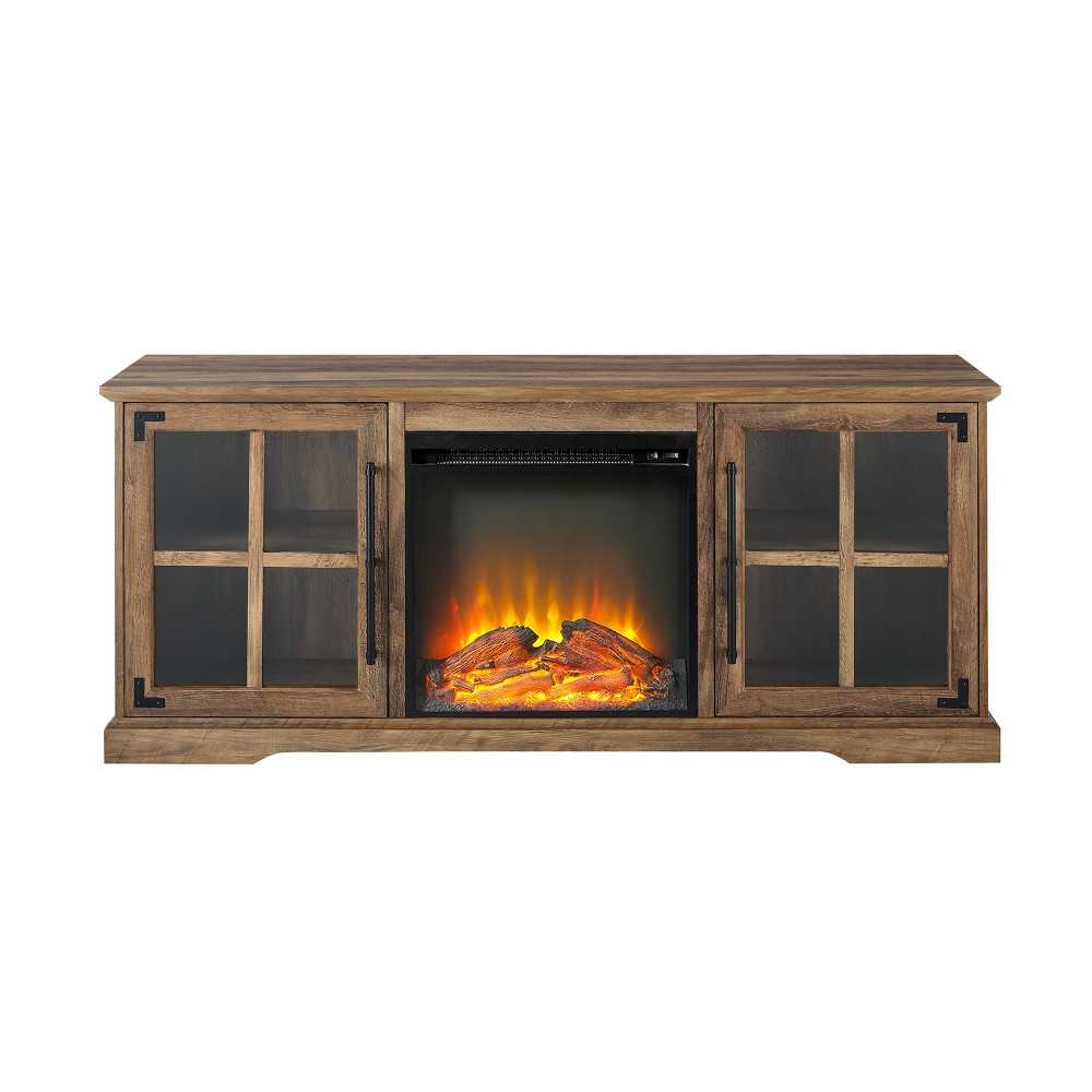 Abigail 60" 2 Door Fireplace Console - Rustic Oak Abigail 60" 2 Door Fireplace Console - Rustic Oak