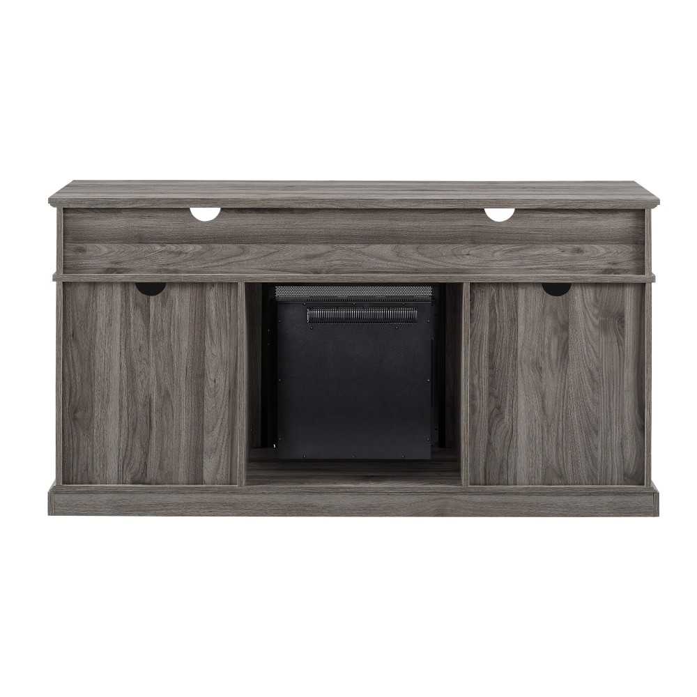 Dayton 60" Fluted Door Highboy Fireplace TV Stand - Slate Grey