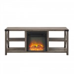 60" Farmhouse Metal X Fireplace Console - Grey Wash