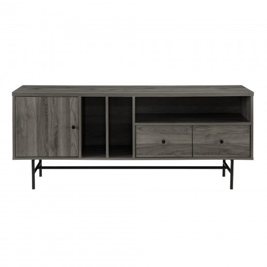 Jacklyn 60" Modern TV Console with Record Storage - Slate Grey