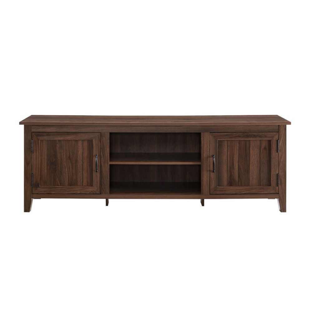 70" Modern Farmhouse Simple Grooved Door Wood TV Stand - Dark Walnut