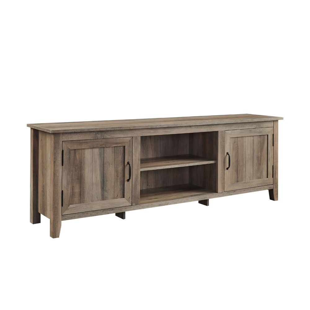 70" Modern Farmhouse Simple Grooved Door Wood TV Stand - Grey Wash