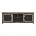 70" Farmhouse Simple Window Pane 2 Door Wood TV Stand - Grey Wash