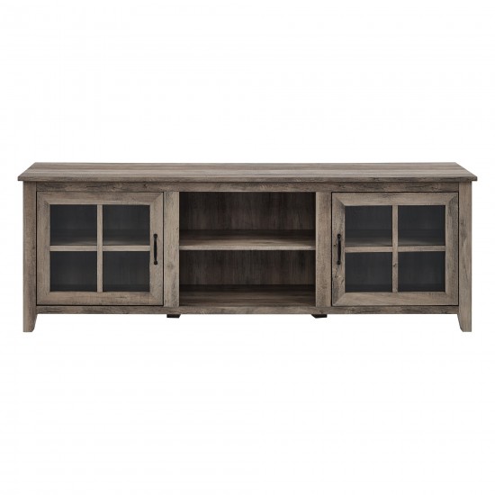 70" Farmhouse Simple Window Pane 2 Door Wood TV Stand - Grey Wash