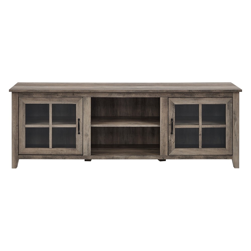 70" Farmhouse Simple Window Pane 2 Door Wood TV Stand - Grey Wash 70" Farmhouse Simple Window Pane 2 Door Wood TV Stand - Grey Wash