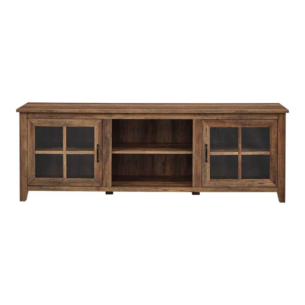 70" Farmhouse Simple Window Pane 2 Door Wood TV Stand - Rustic Oak