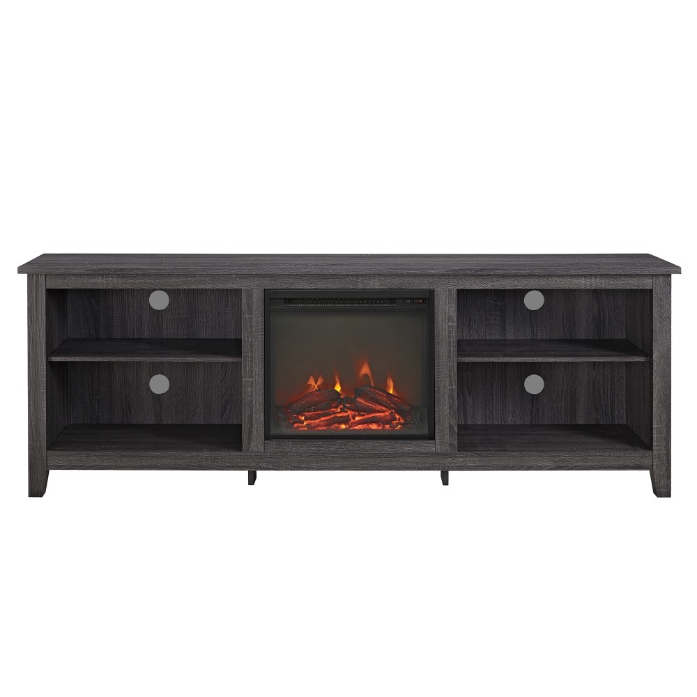 Essential 70" Rustic Farmhouse Electric Fireplace Wood TV Stand - Charcoal