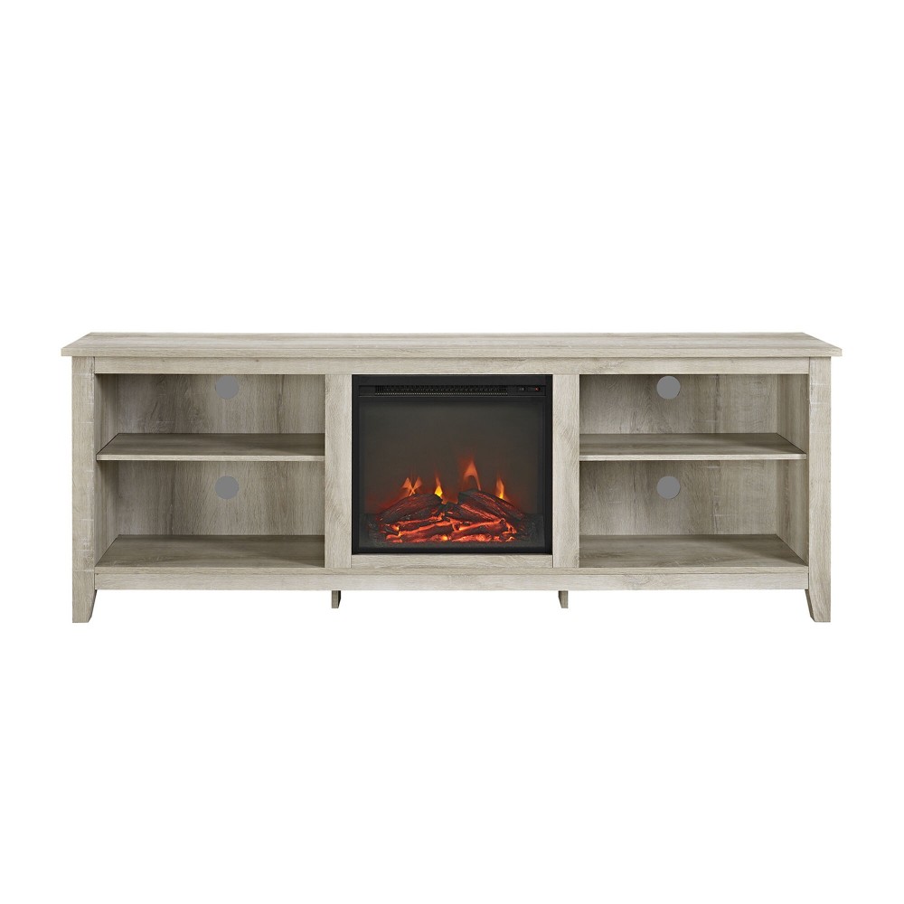 Essential 70" Rustic Farmhouse Electric Fireplace Wood TV Stand - White Oak