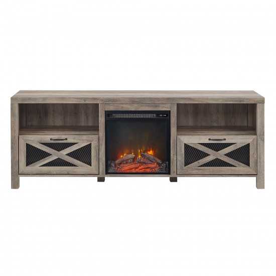 Abilene 70" Rustic Farmhouse Fireplace TV Stand - Grey Wash