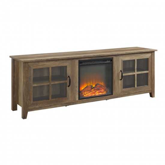 70" Farmhouse Fireplace Wood TV Stand - Dark Walnut