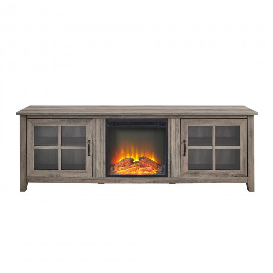 70" Farmhouse Fireplace Wood TV Stand - Grey Wash