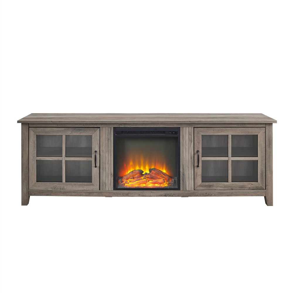 70" Farmhouse Fireplace Wood TV Stand - Grey Wash