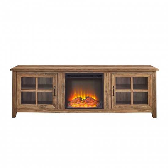 70" Farmhouse Fireplace Wood TV Stand - Rustic Oak