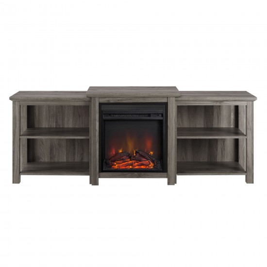 70" Tiered Top Open Shelf Fireplace TV Stand - Slate Grey