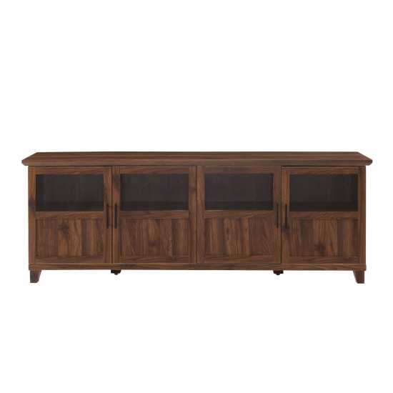 Goodwin 70" TV Console with Glass and Wood 4 Panel Doors - Dark Walnut