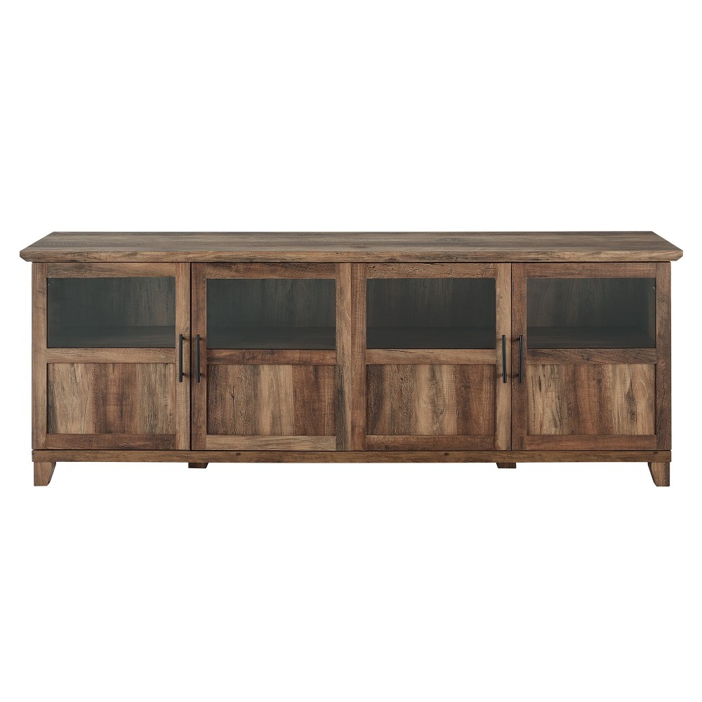 Goodwin 70" TV Console with Glass and Wood 4 Panel Doors - Rustic Oak