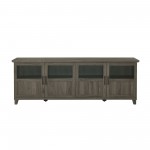 Goodwin 70" TV Console with Glass and Wood 4 Panel Doors - Slate Grey