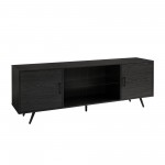 Nora 70" Mid Century Modern Glass Shelf 2 Door TV Stand - Graphite