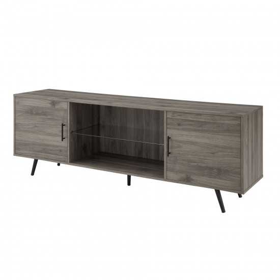 Nora 70" Mid Century Modern Glass Shelf 2 Door TV Stand - Slate Grey