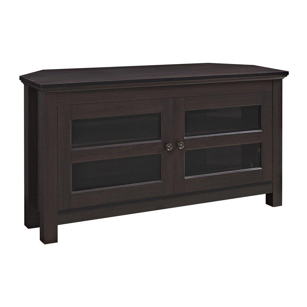 44" Transitional Modern Farmhouse Wood Corner TV Stand - Espresso