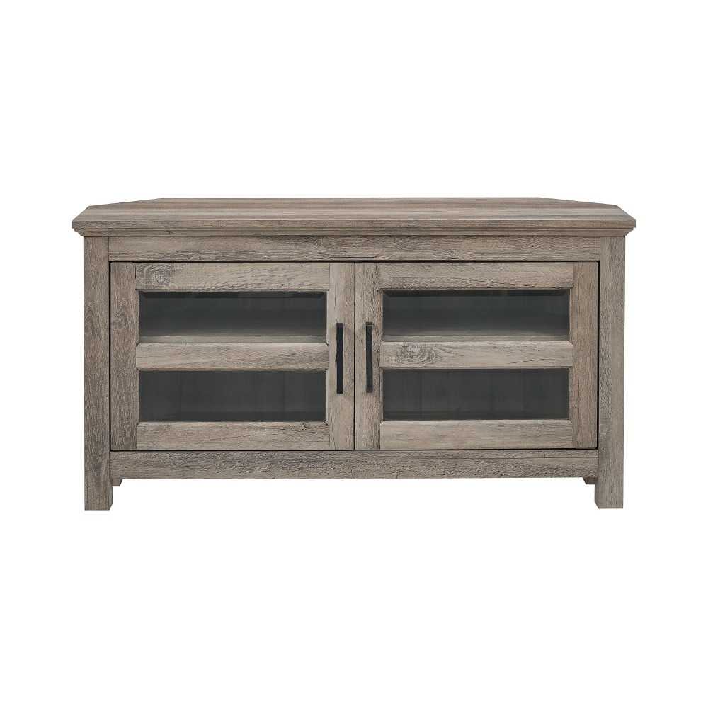 44" Transitional Modern Farmhouse Wood Corner TV Stand - Grey Wash