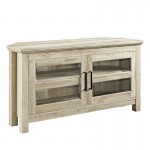 44" Transitional Modern Farmhouse Wood Corner TV Stand - White Oak