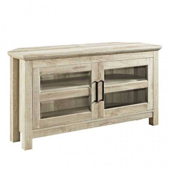 44" Transitional Modern Farmhouse Wood Corner TV Stand - White Oak