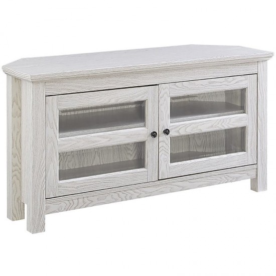 44" Transitional Modern Farmhouse Wood Corner TV Stand - White