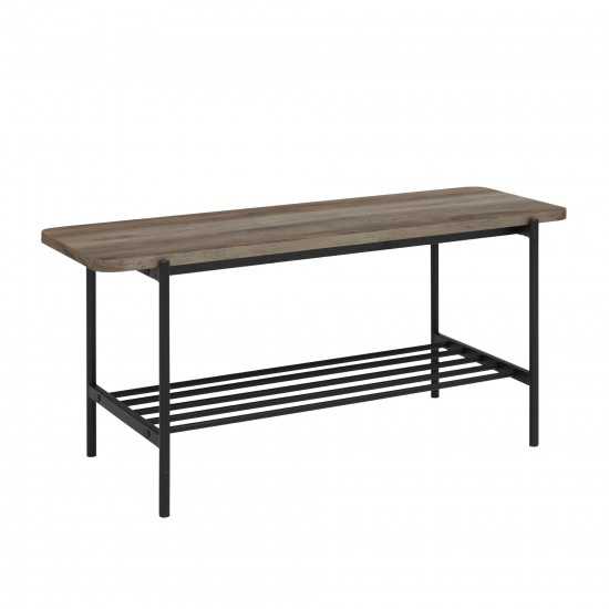 Athena 40" Wood Bench with Metal Shelf - Grey Wash