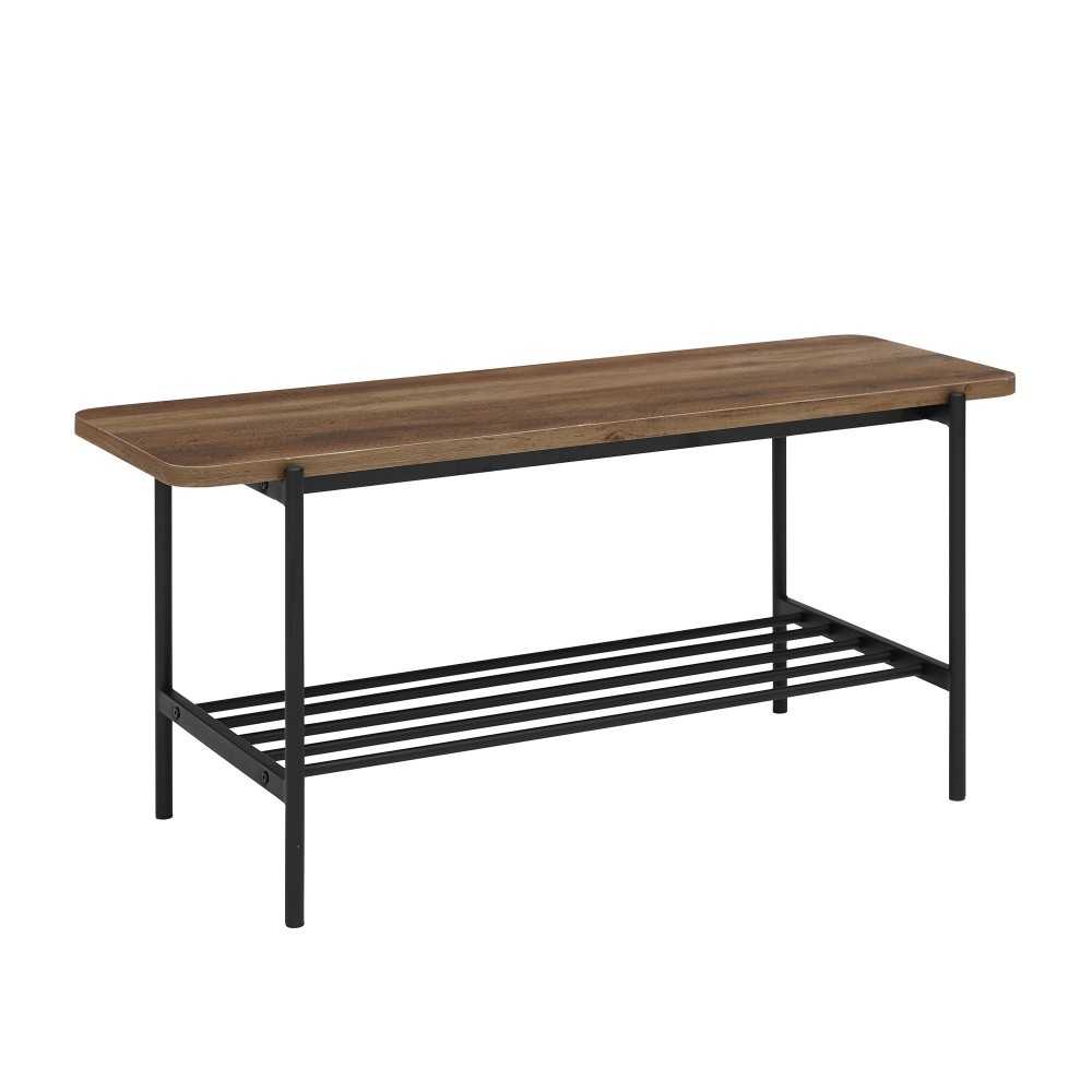 Athena 40" Wood Bench with Metal Shelf - Rustic Oak Athena 40" Wood Bench with Metal Shelf - Rustic Oak