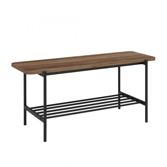 Athena 40" Wood Bench with Metal Shelf - Rustic Oak