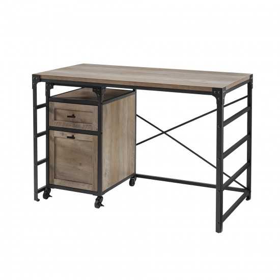 48" Angle Iron Desk with Filing Cabinet Cabinet - Grey Wash