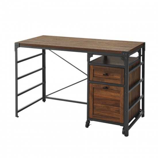 48" Angle Iron Desk with Filing Cabinet Cabinet - Dark Walnut