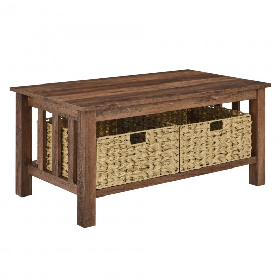 Mission Storage Coffee Table with Baskets - Rustic Oak