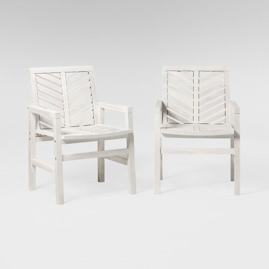 Vincent Wood Chevron Patio Chair, Set of 2 - White Wash