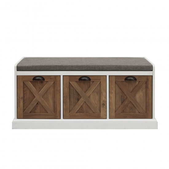 40" Farmhouse 3 Drawer Storage Bench - Rustic Oak/Brushed White/Storm Grey