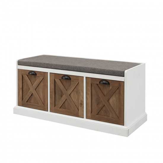 40" Farmhouse 3 Drawer Storage Bench - Rustic Oak/Brushed White/Storm Grey